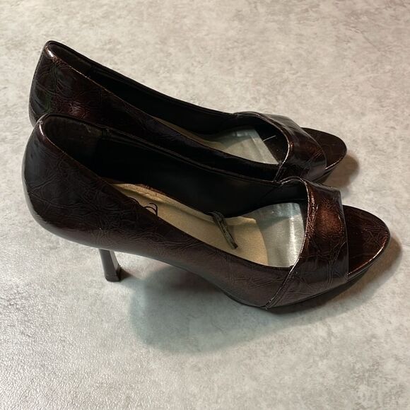 Diba East Womens Brown Faux Patent Leather Open Toe Heel Sz 6 - Picture 3 of 12